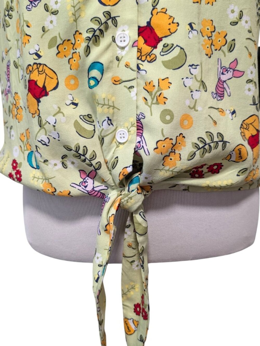 Disney Hot Topic Womens NWT Size XL Green Pooh Bear Cottage Floral Tie Waist Top - Picture 6 of 10
